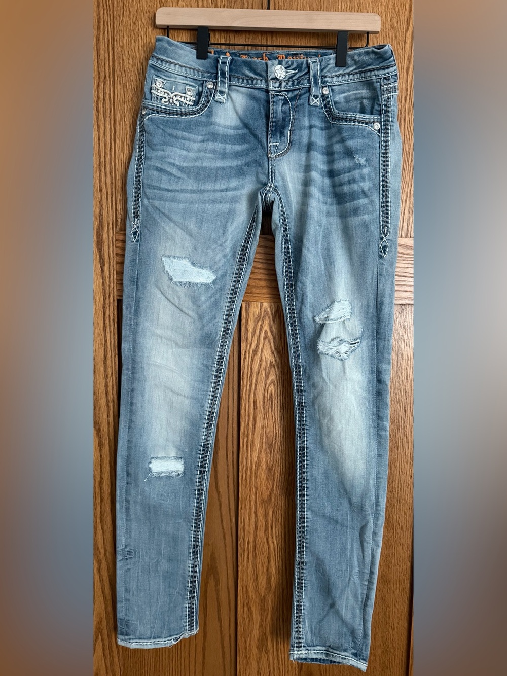 Rock Revival Light Blue Distressed Skinny Jeans
